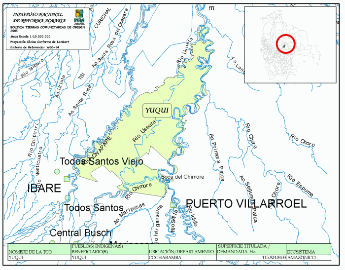 mapa del territorio del pueblo indigena yuqui