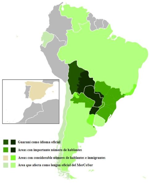 Mapa de hablantes de guaraní en sur américa